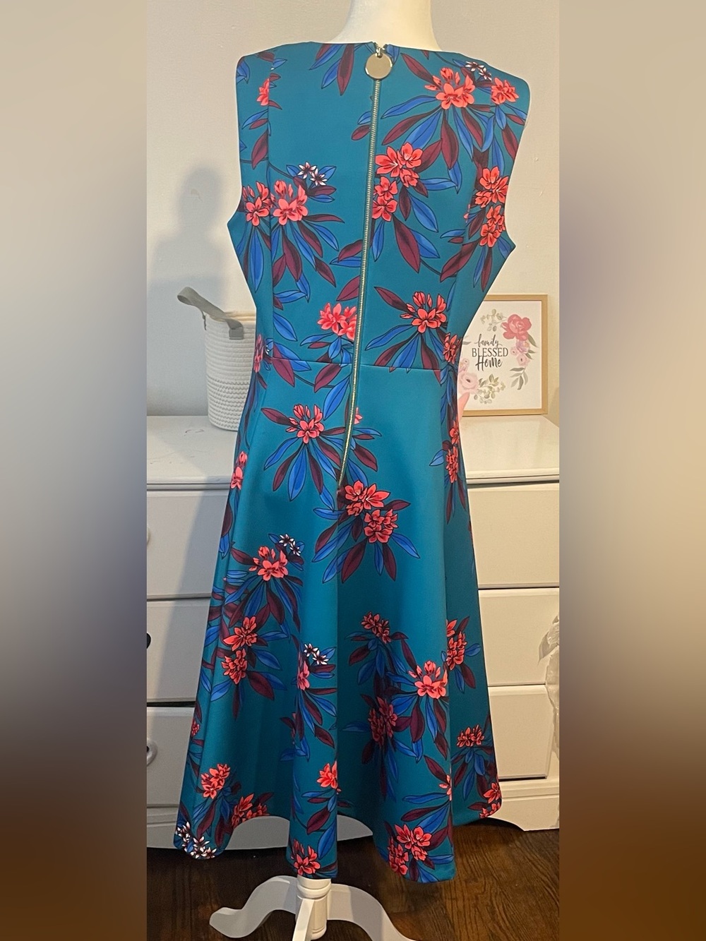 Calvin Klein  elegant Teal Floral V-Neck Sleeveless Maxi Dress size 14 - Picture 8 of 15